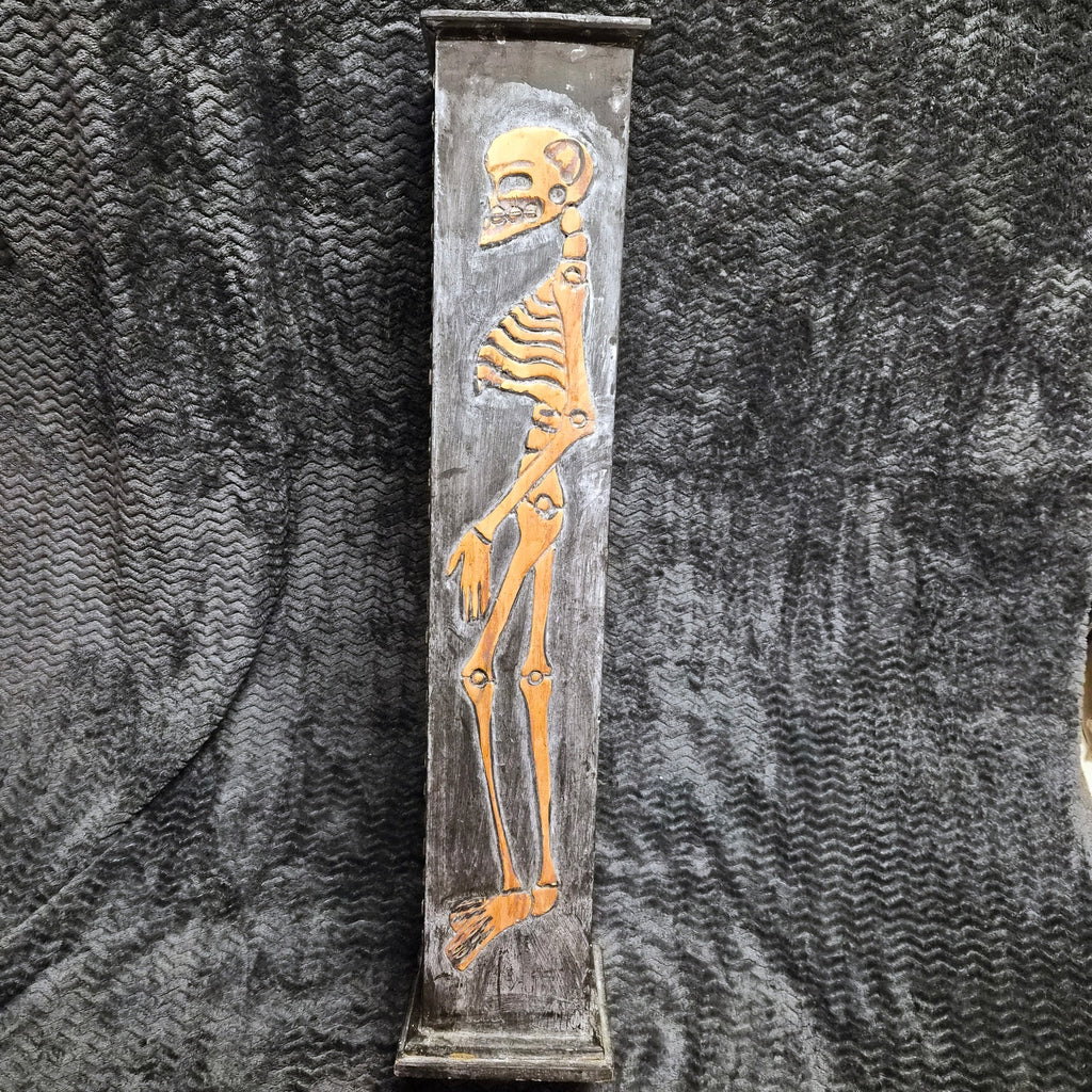 Vintage Gothic Skeleton Skull Wood CD Storage Tower Rack Carved 36" Halloween