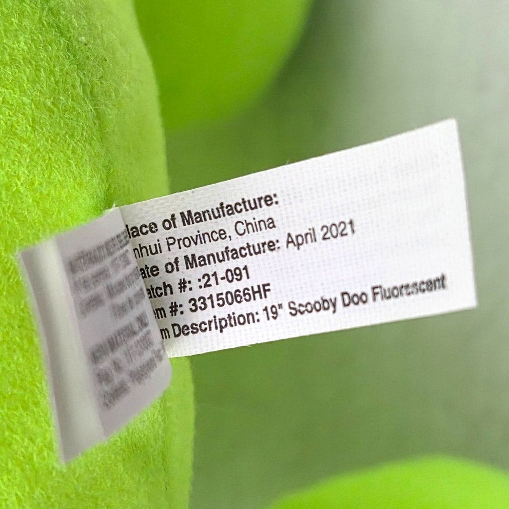 Scooby Doo Fluorescent 19 Inch Plush Toy Factory Neon Green 2021 Cardboard Tag