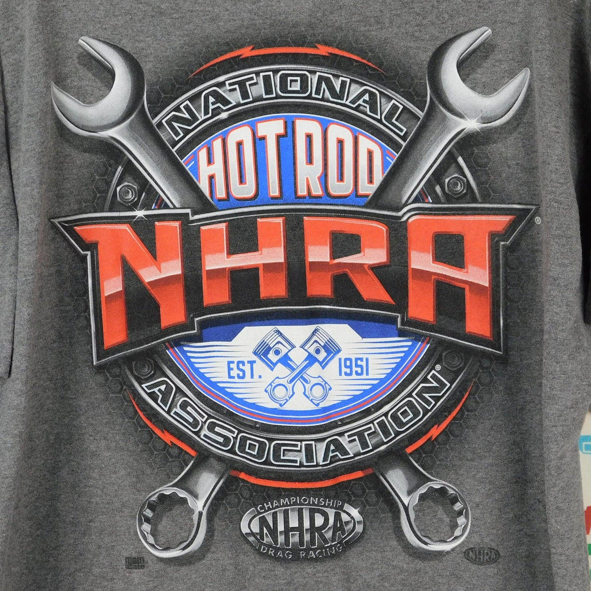 NHRA National Hot Rod Association T Shirt Mens XL Gray Drag Racing Wrenches