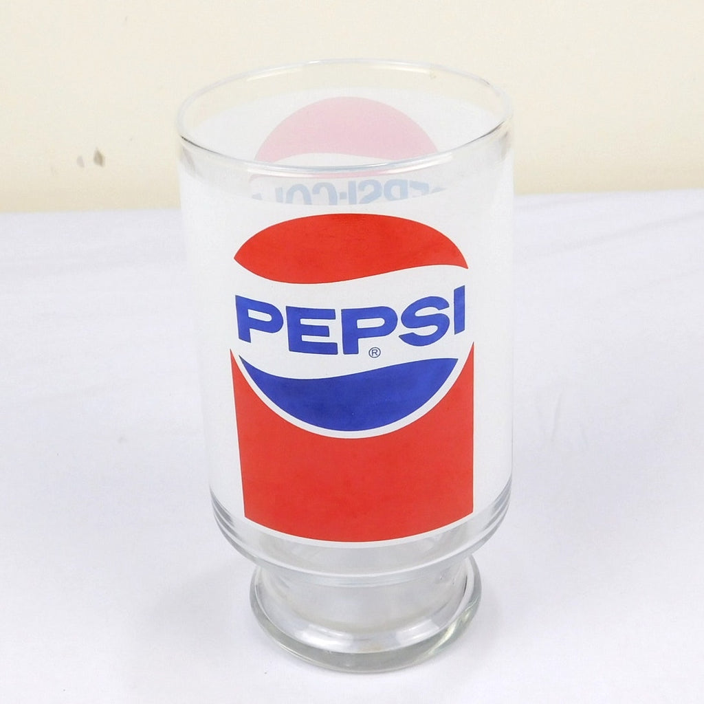 Vintage Pepsi Cola Pedestal Fountain Glass Red White Blue Soda Cup 32 Ounce