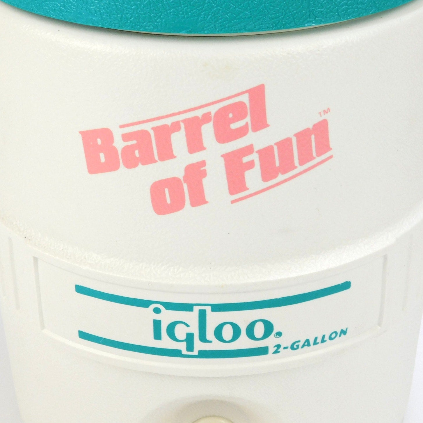 Vintage 1989 Igloo Barrel of Fun 2 Gallon Water Cooler Teal Pink Retro