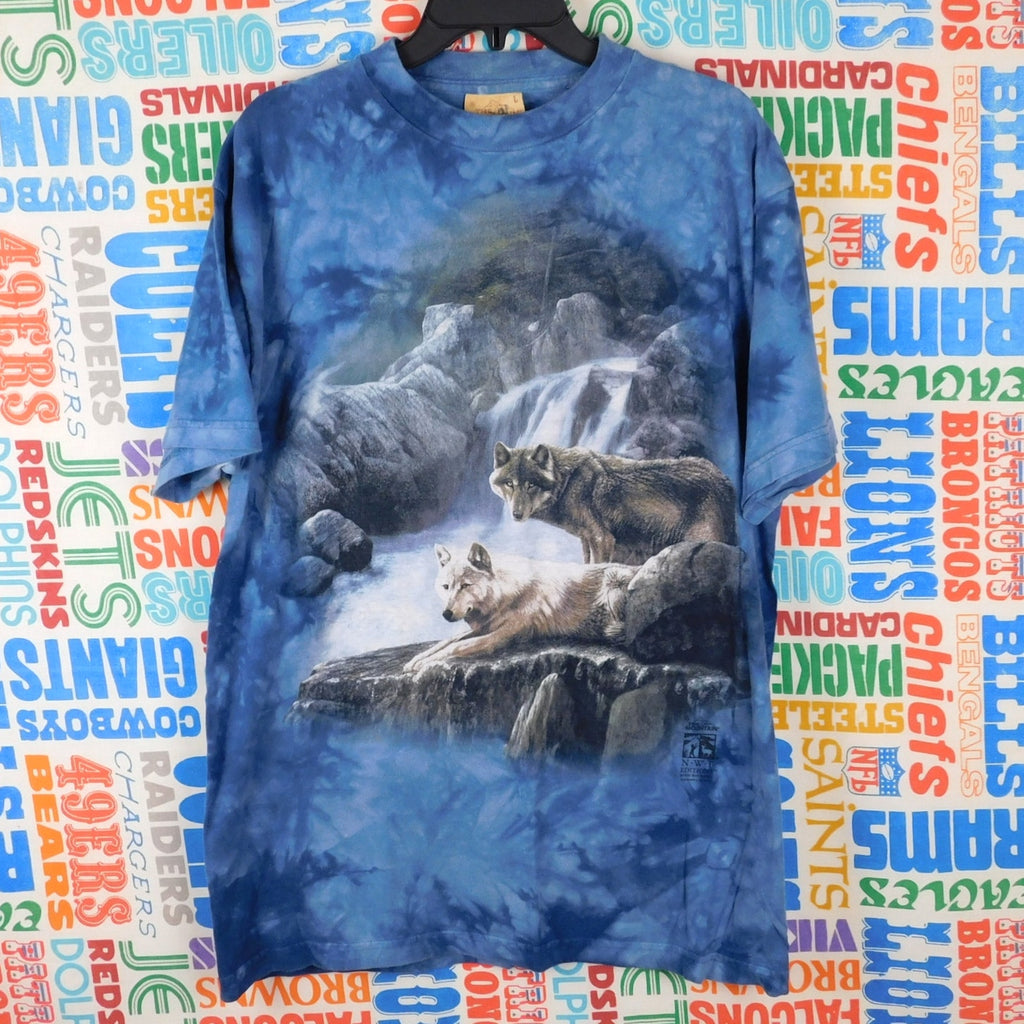 1999 The Mountain Tie Dye Wolf Waterfall Graphic T Shirt - Size L