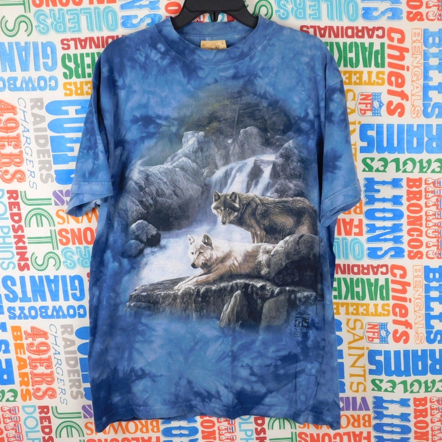 1999 The Mountain Tie Dye Wolf Waterfall Graphic T Shirt - Size L