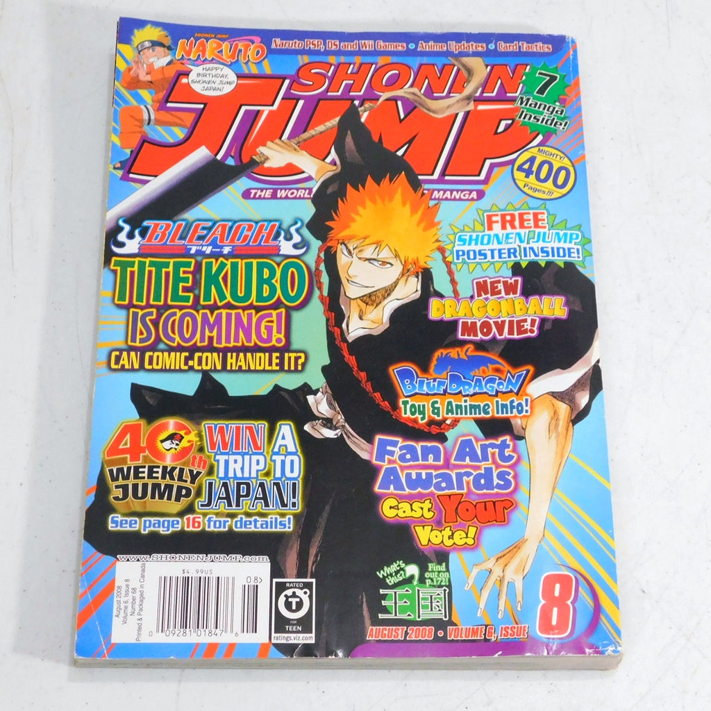 Shonen Jump Volume 6 Issue 8 August 2008 Bleach Cover Manga Comics Anime