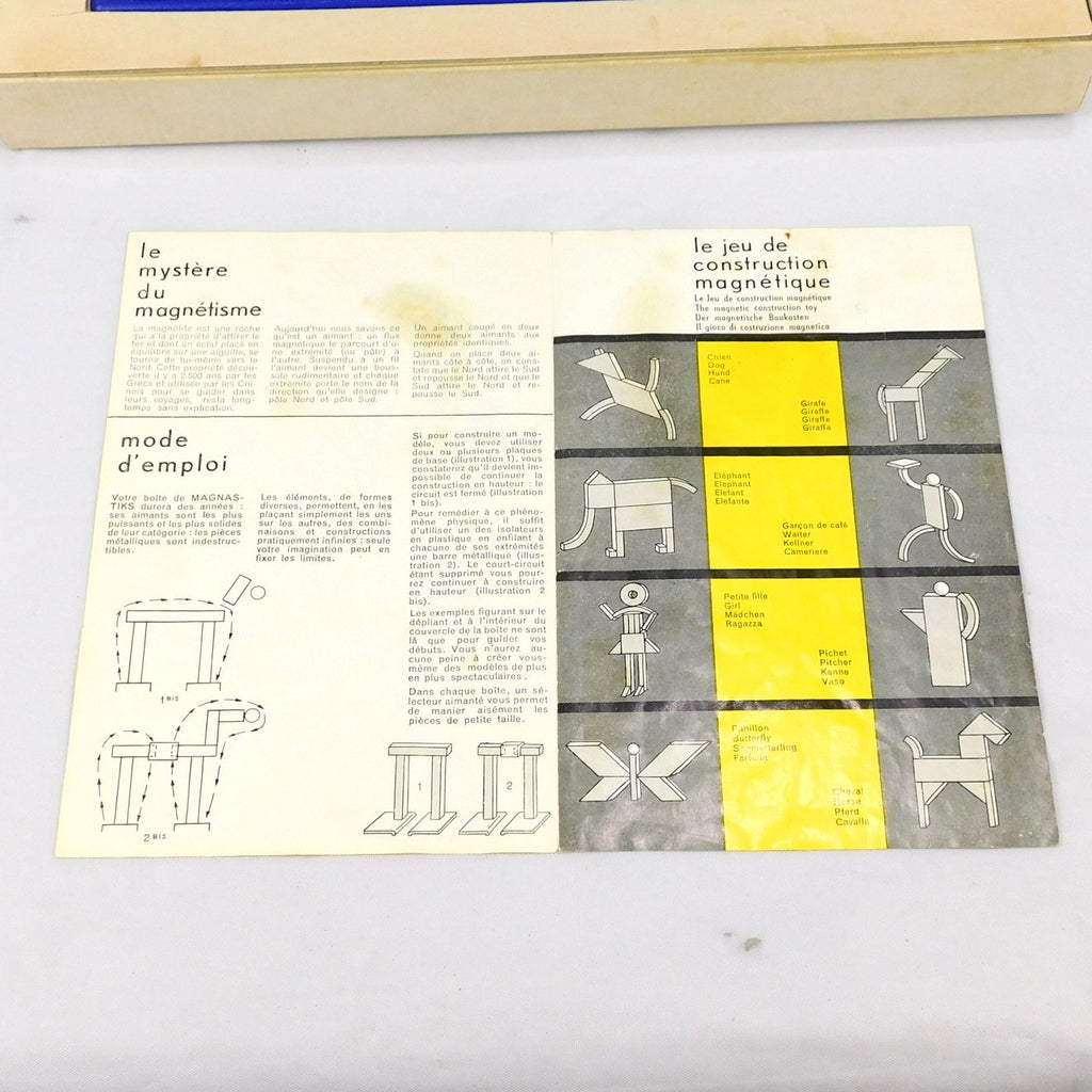 Vintage JR Magnastiks Magnetic Construction Toy Set w/ Box and Manual 1968