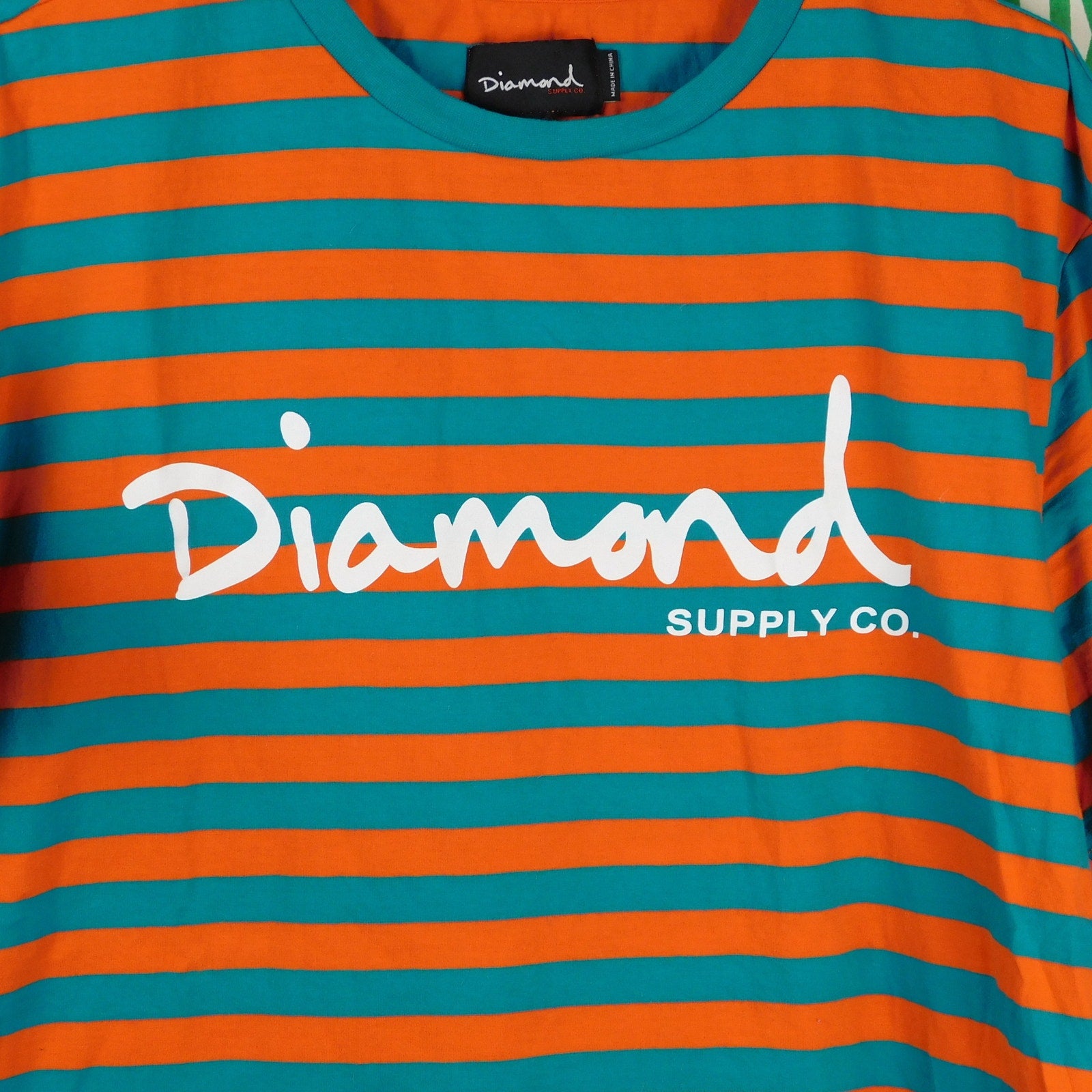 Diamond Supply Co Striped T Shirt - Miami Dolphins Colorway - Size XL