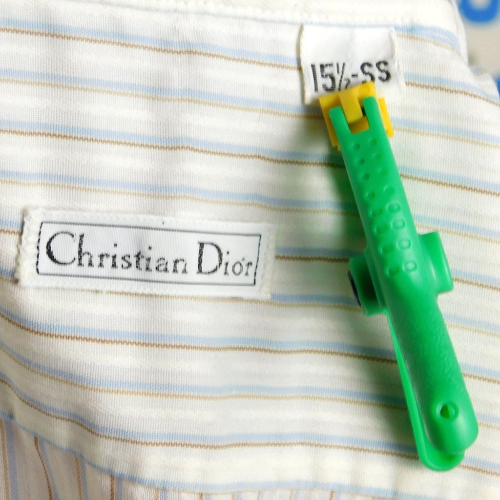 Vintage Christian Dior Shirt Mens L 15.5 Striped Short Sleeve Button Up 70s 80s