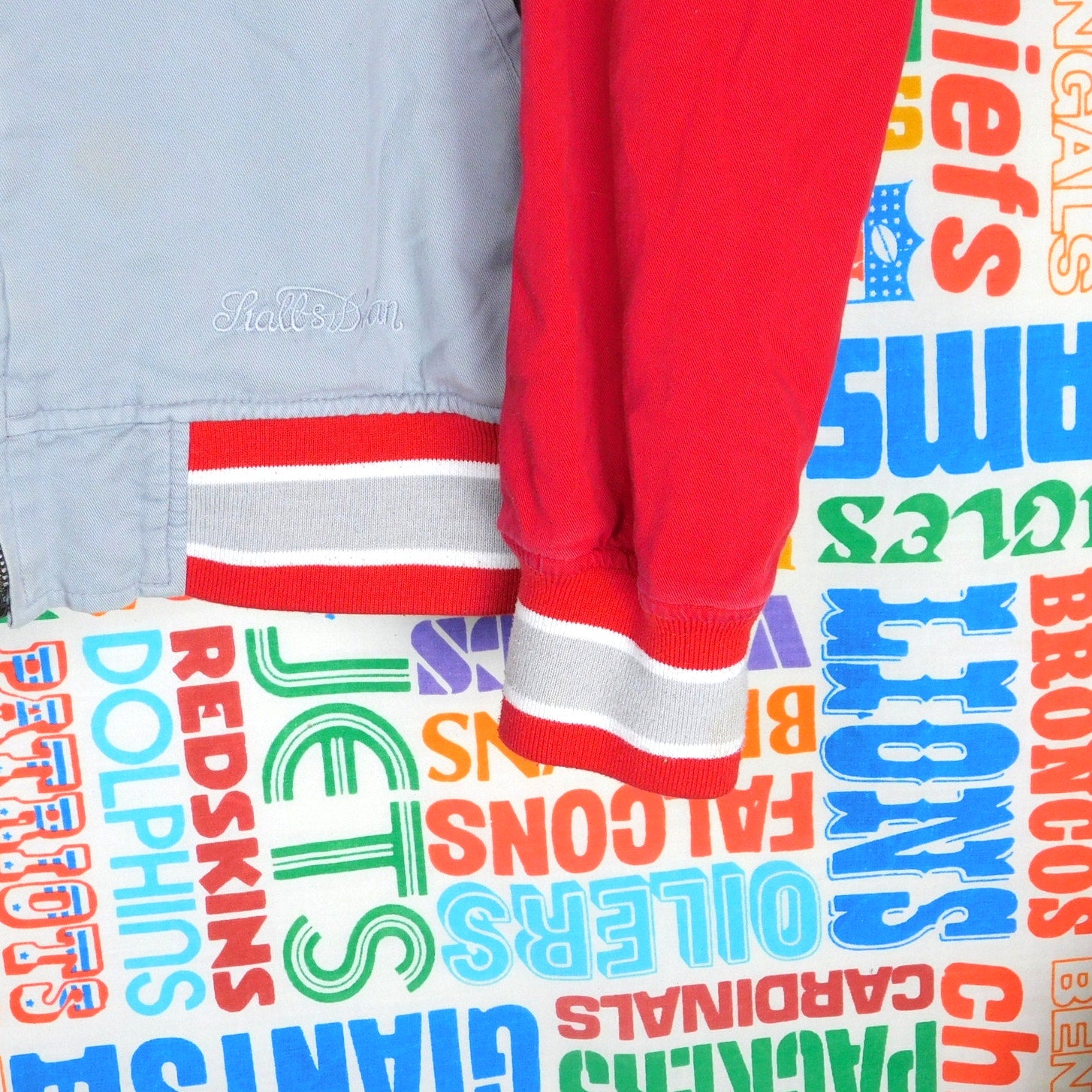 Stall & Dean Cornell University Jacket Full Zip Size L Big Red Gray Patches Soft
