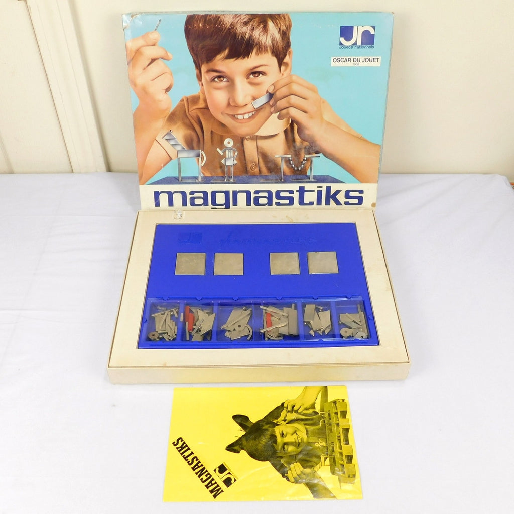 Vintage JR Magnastiks Magnetic Construction Toy Set w/ Box and Manual 1968