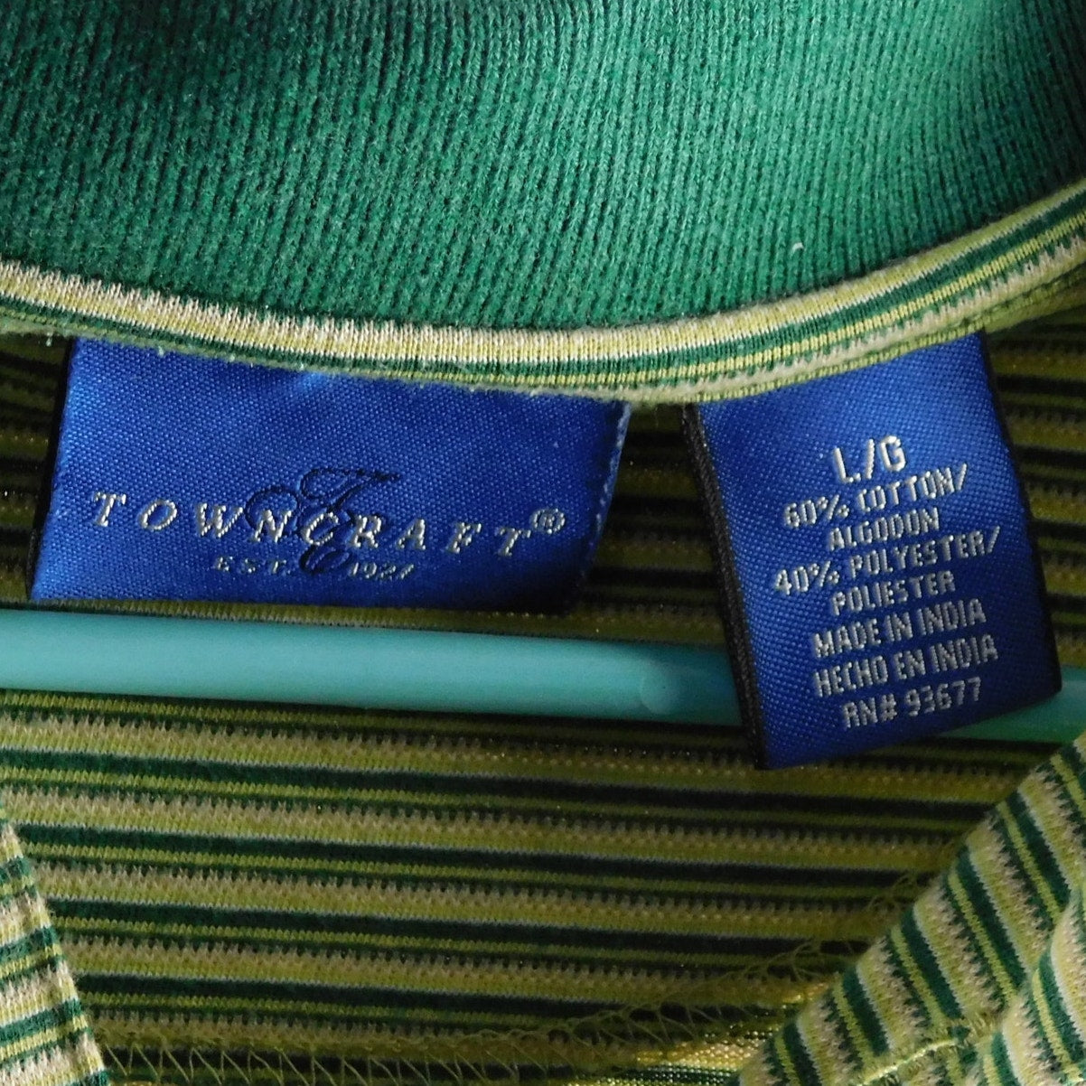 Towncraft Polo Shirt - Green/Striped - Size L
