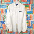 Vintage Wrangler Western Shirt Mens XL White Embroidered Logo Cotton Button Up