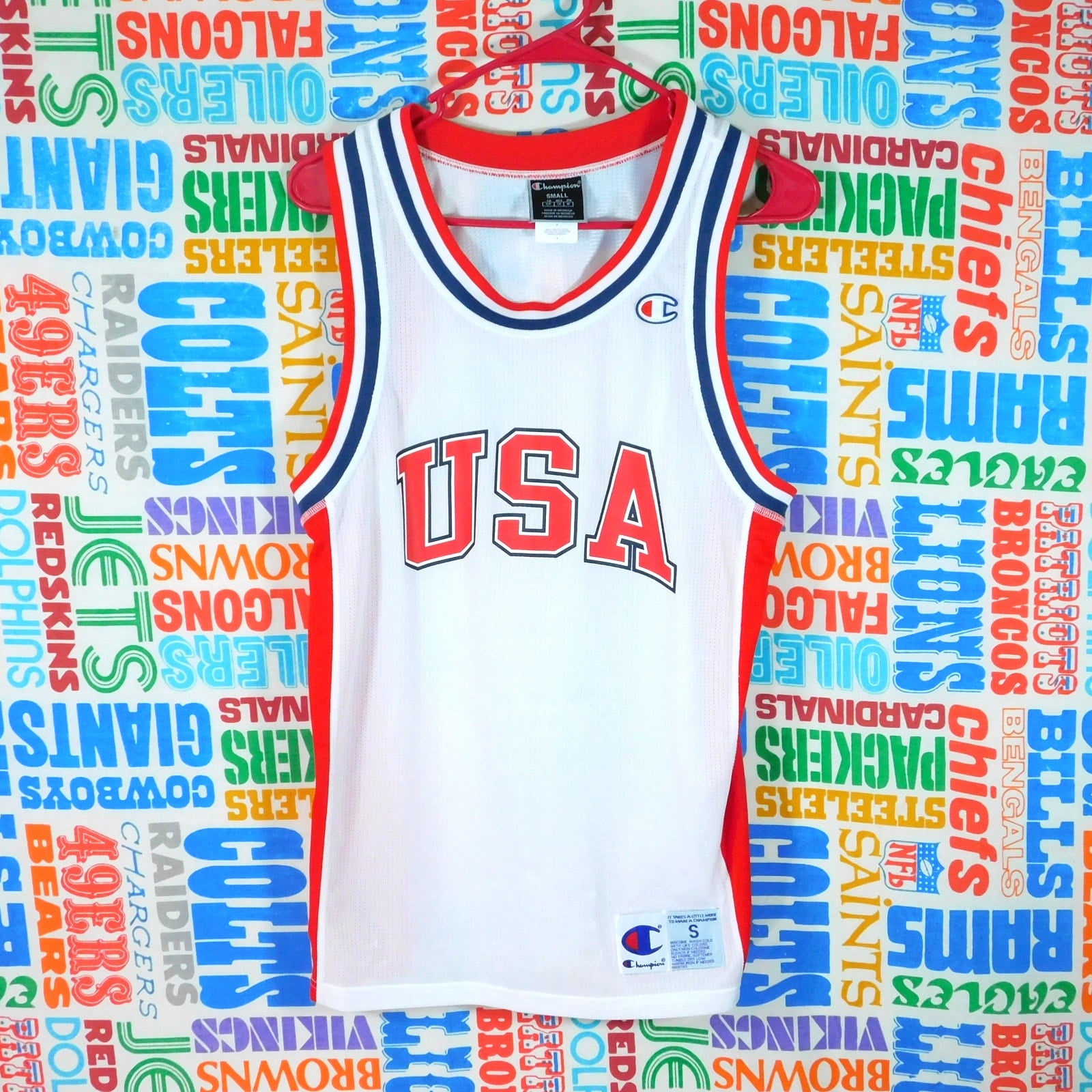 Champion USA Basketball Jersey Size S Mesh White Red Blue United States