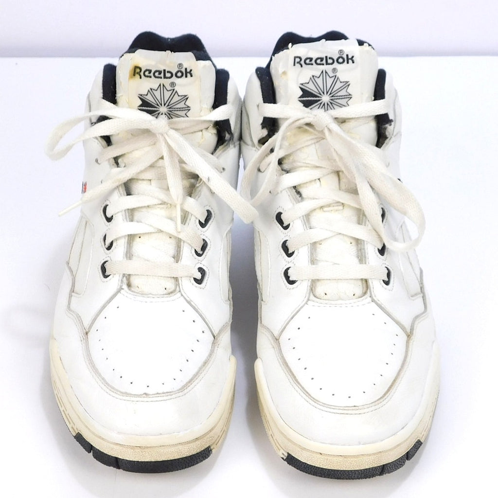 Vintage Reebok 4-R8250 White Black Mid Top Sneakers Mens Size 10 Basketball 90s