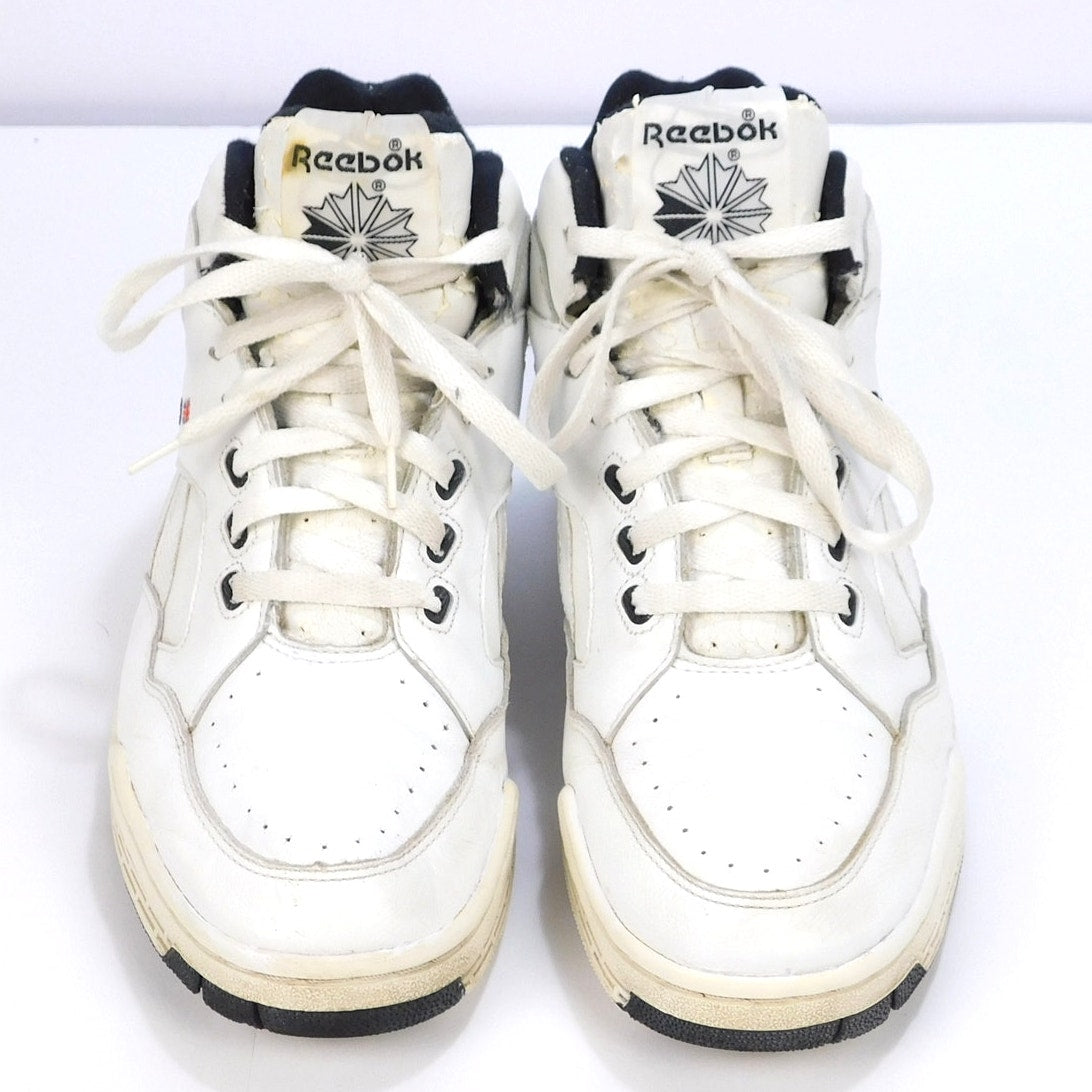 Vintage Reebok 4-R8250 White Black Mid Top Sneakers Mens Size 10 Basketball 90s