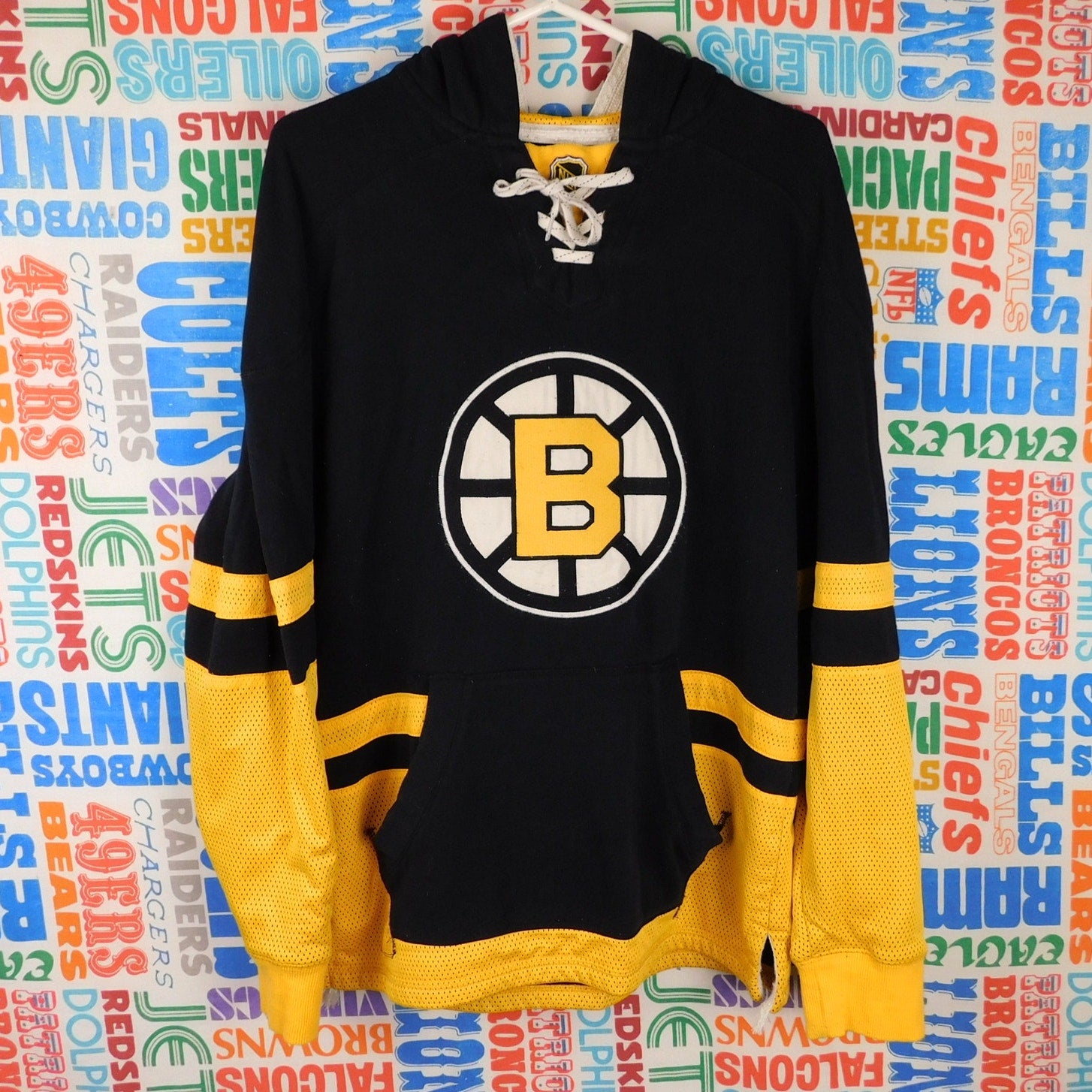 CCM Boston Bruins Lace Up Jersey Hoodie - Size M