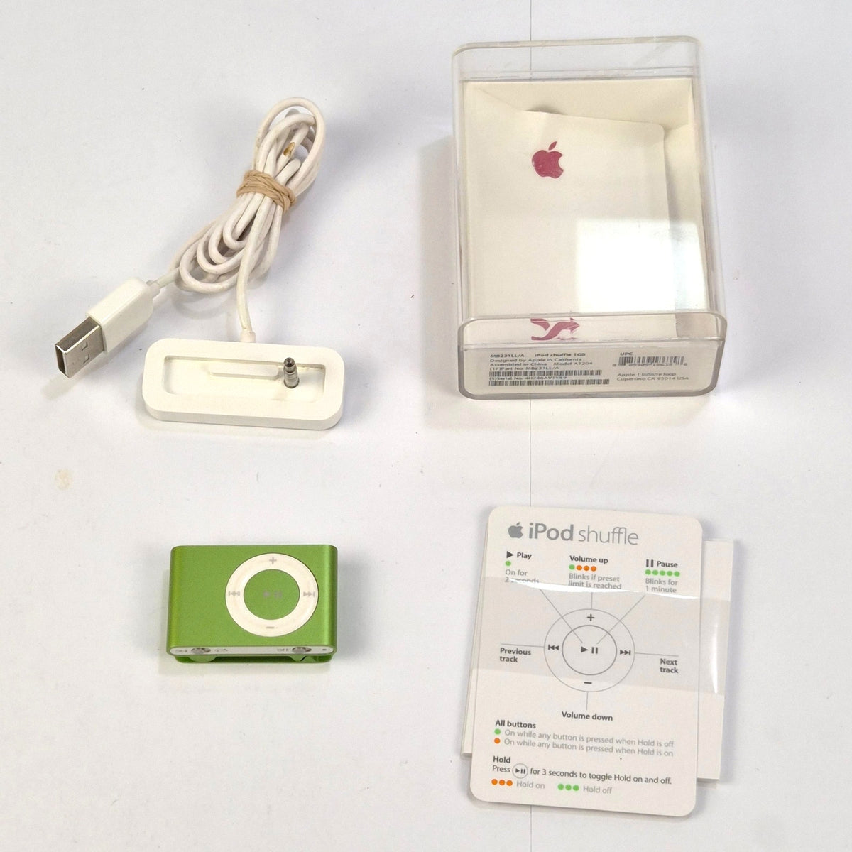 Apple iPod Shuffle 2nd Gen A1204 Green 1GB OEM Dock Manual Box Tested