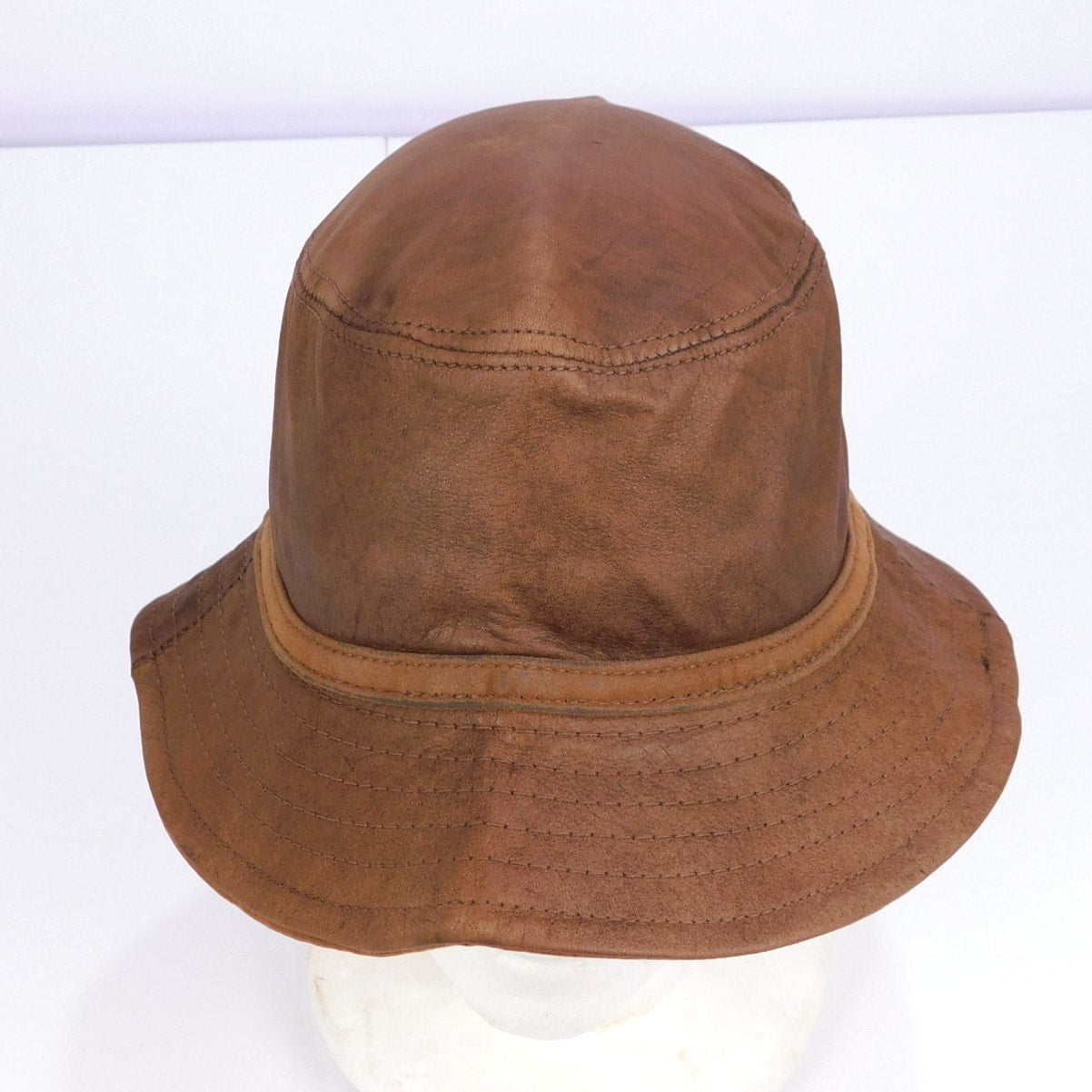 Vintage Adventure Bound Leather Bucket Hat Size S Brown Suede Interior