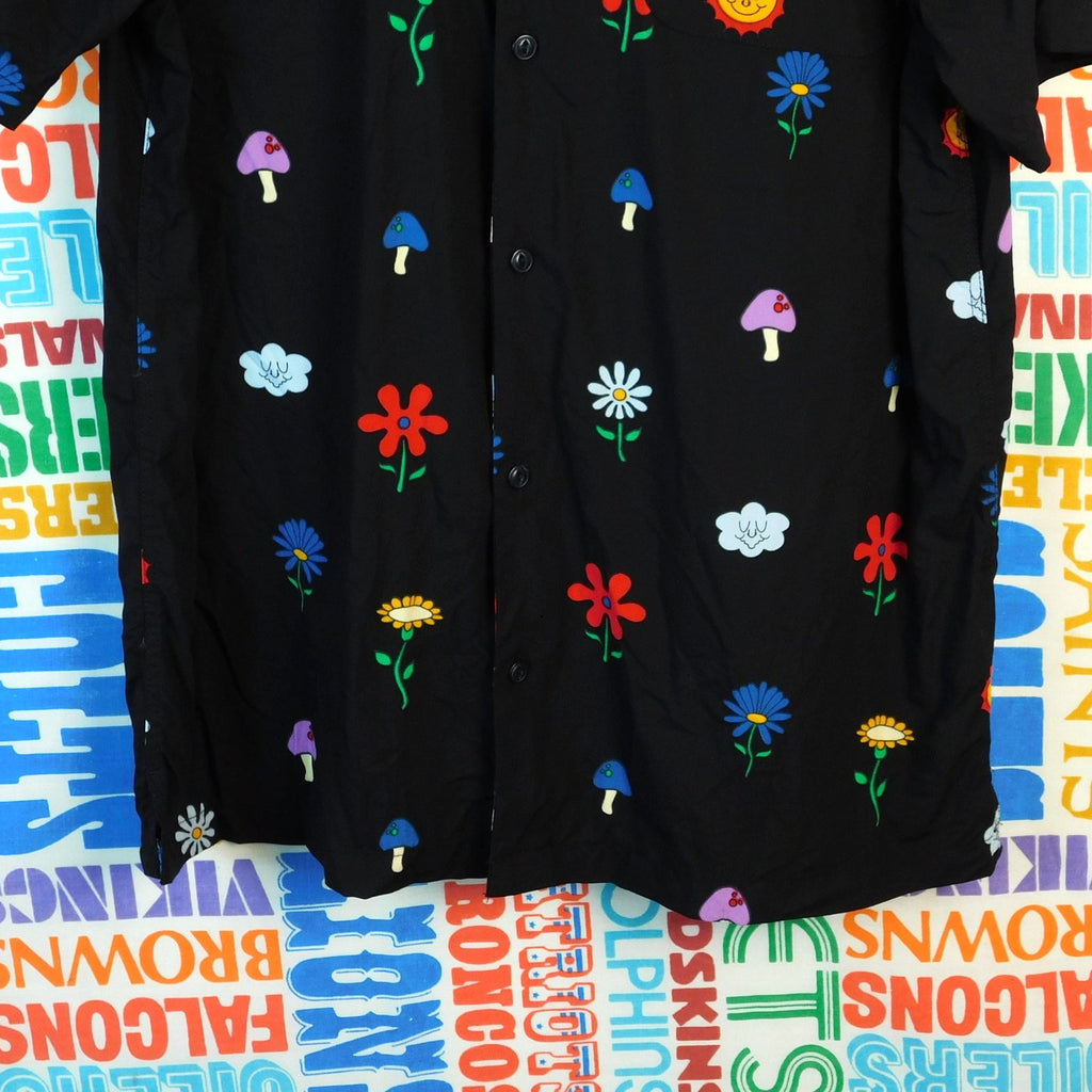 Vans Floral Mushroom Shirt Mens Medium Black Psychedelic Button Up Skate AOP