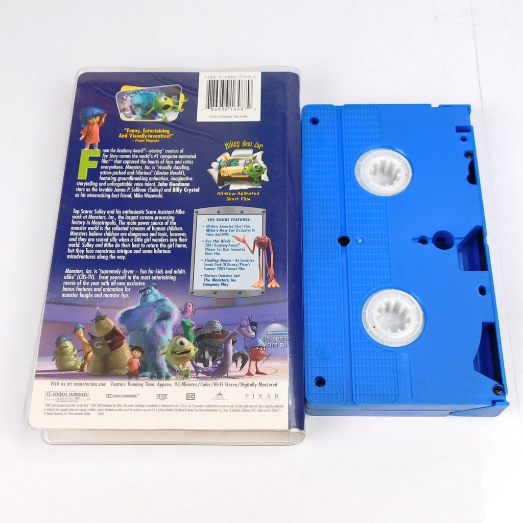 Monsters Inc VHS 2002 Tested Clamshell Blue Cassette w/ Inserts Disney Pixar