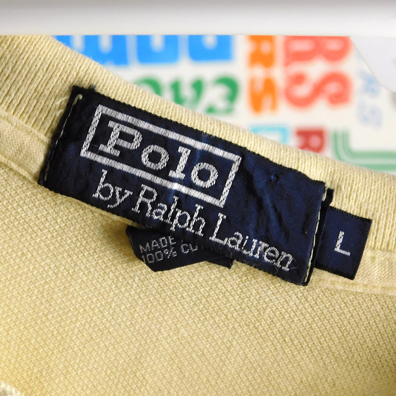 Polo By Ralph Lauren Polo Shirt Size L Pale Yellow Blue Pony Vintage 90s