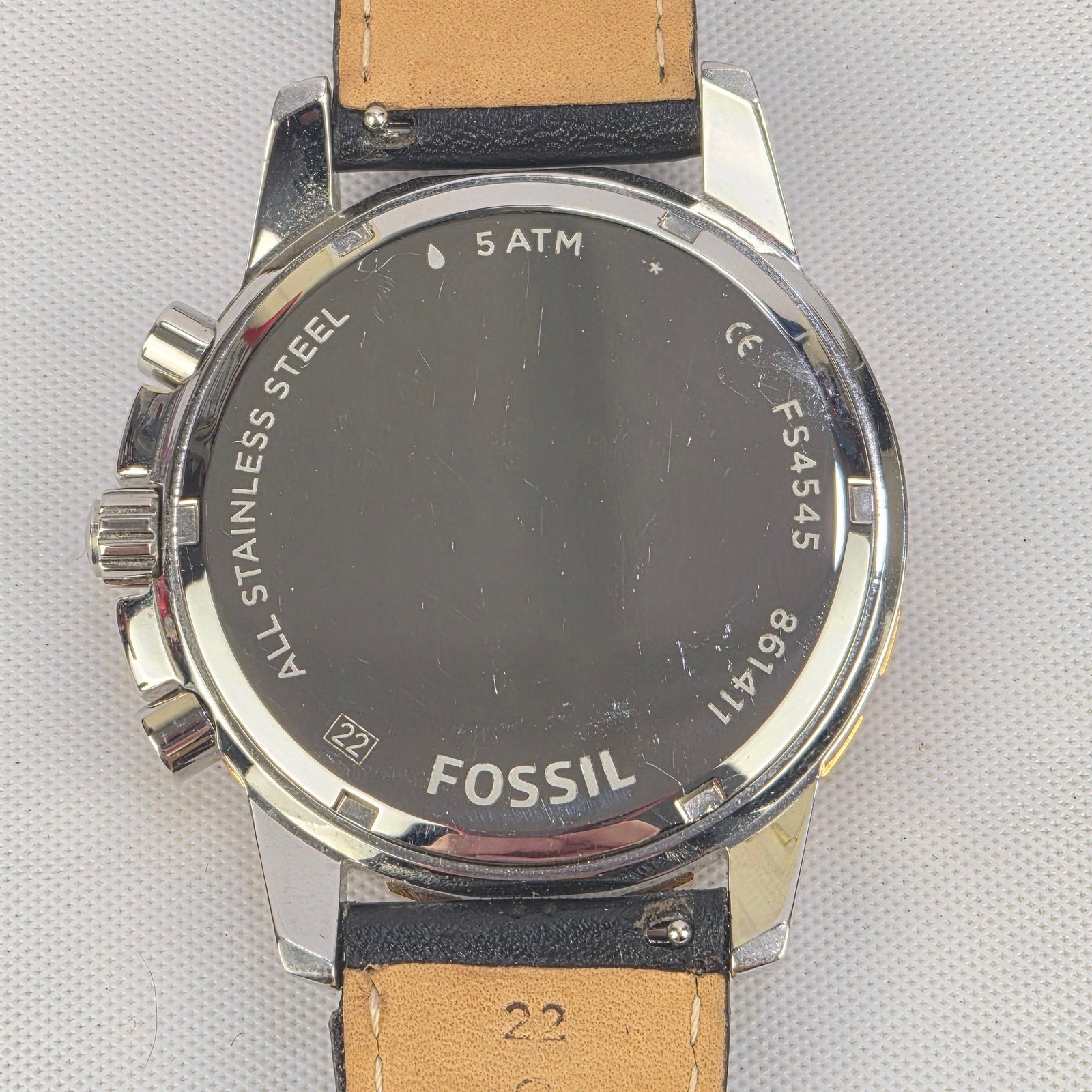 Fossil Dean FS4545 Mens Watch Chronograph Black Dial Leather Band New Battery