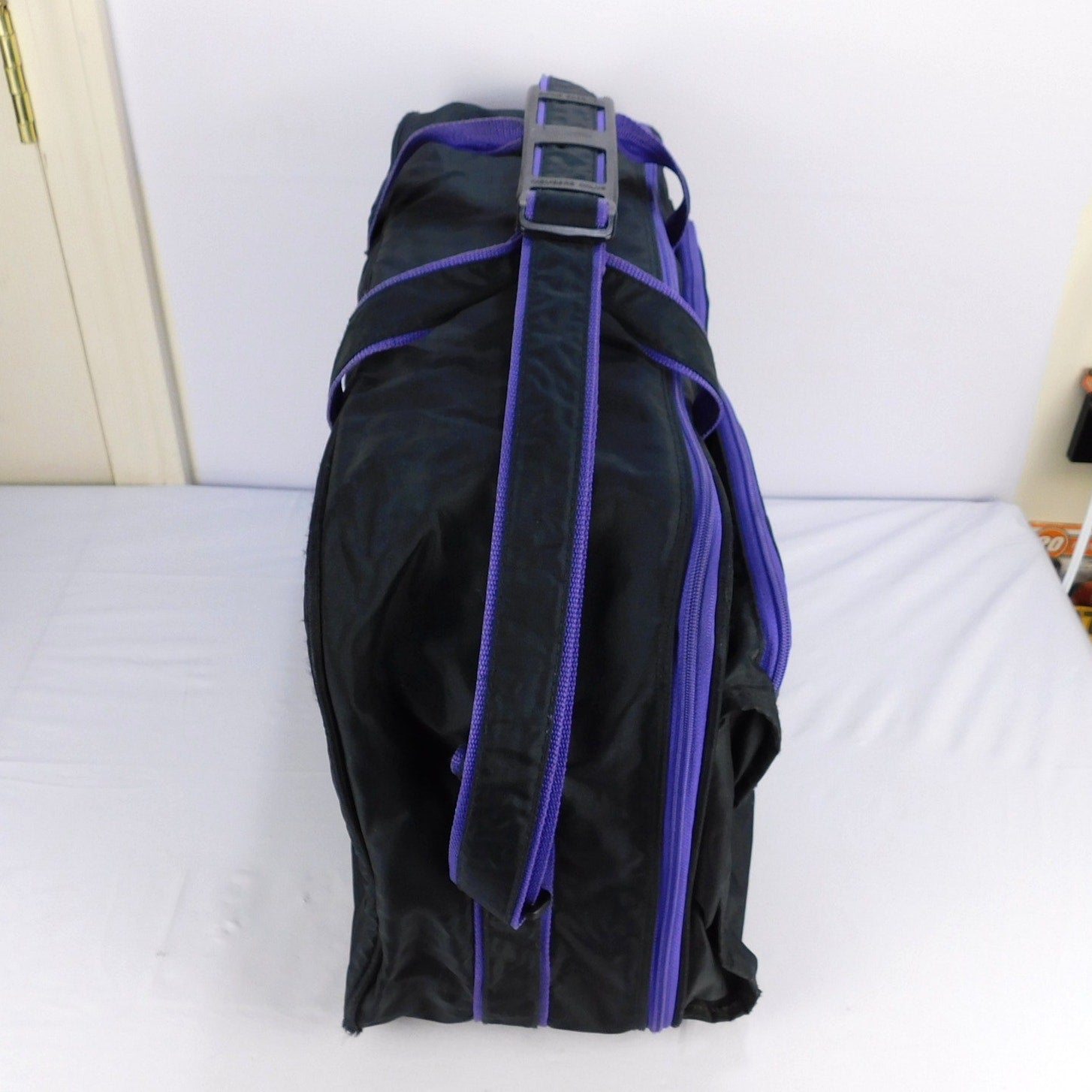 Vintage Members Only Duffel Bag Black Purple Nylon Travel Gym Weekend Bag