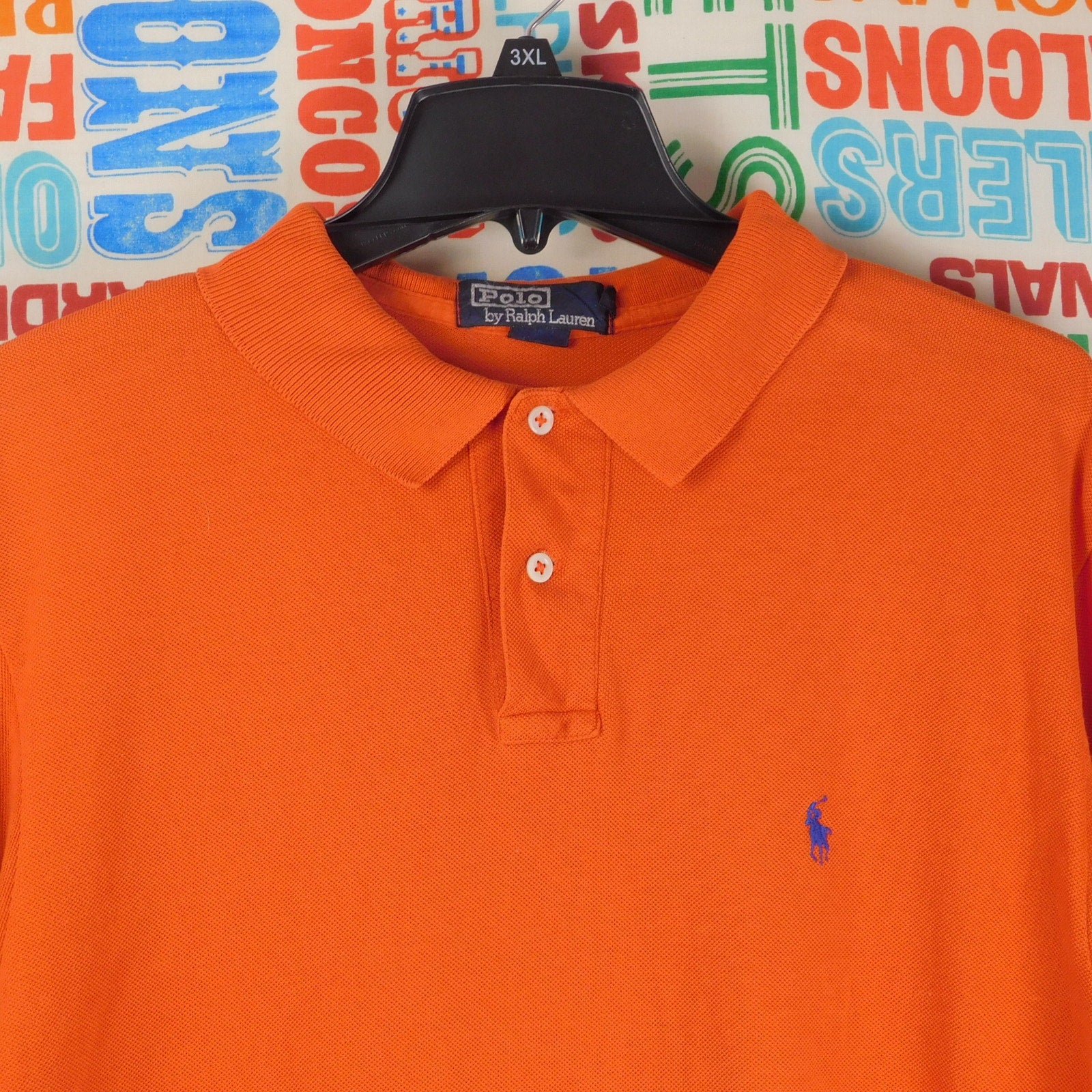 Polo By Ralph Lauren Polo Shirt Size L Orange Blue Pony Vintage 90s