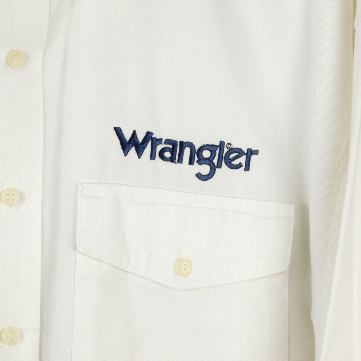 Vintage Wrangler Western Shirt Mens XL White Embroidered Logo Cotton Button Up