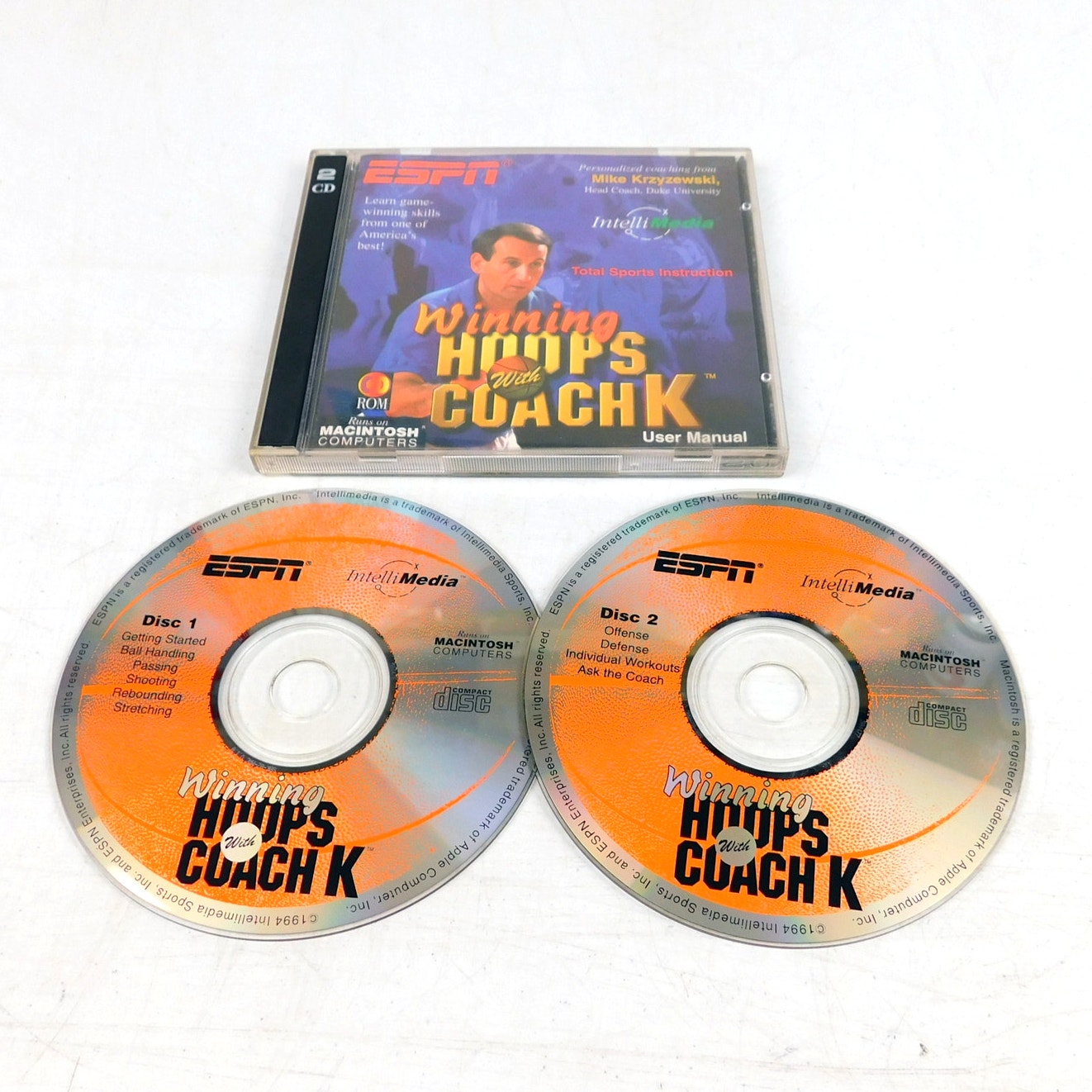 ESPN Winning Hoops With Coach K PC CD ROM Tested 1994 Intellimedia 2 Disc