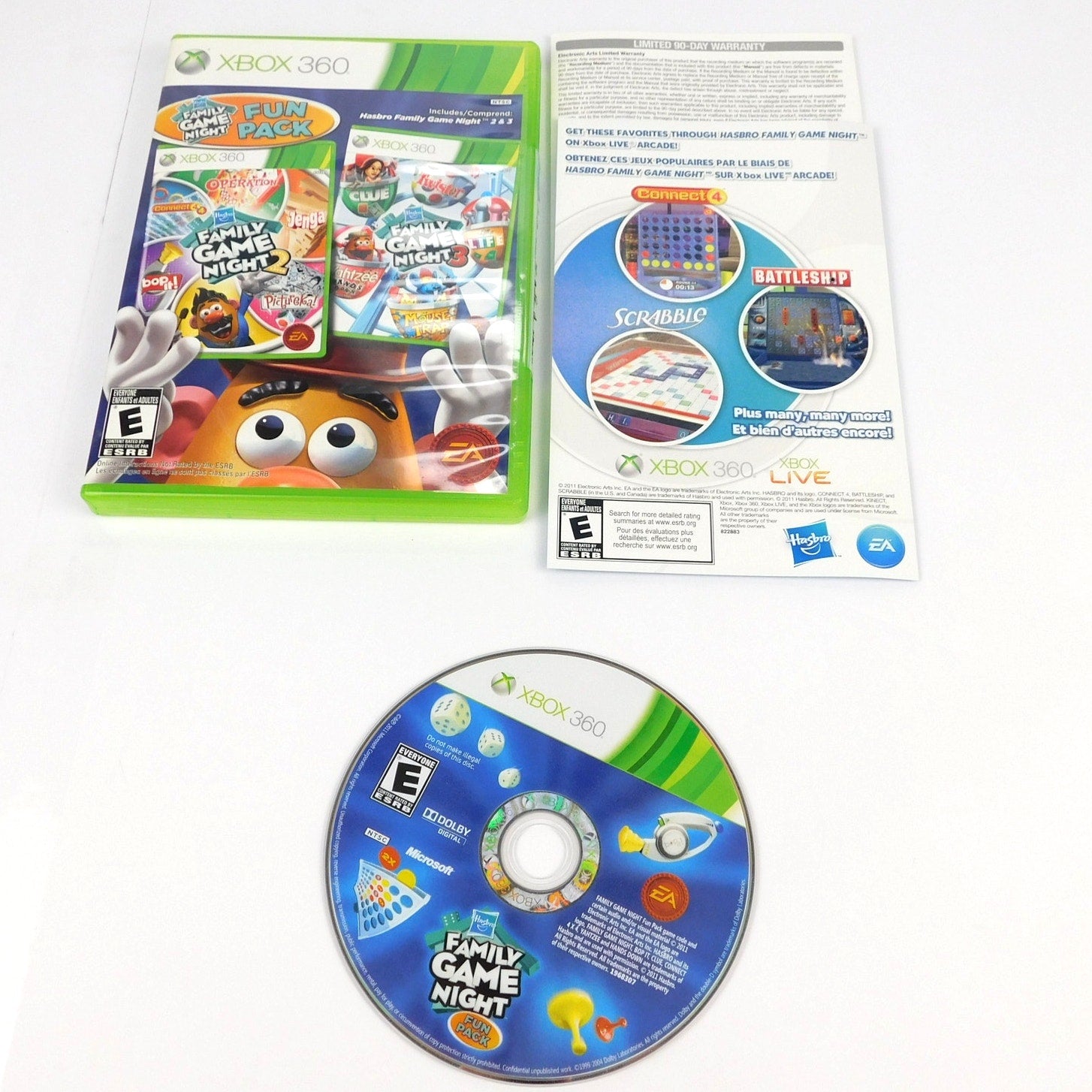 Hasbro Family Game Night Fun Pack Microsoft Xbox 360 2011 Tested EA Games CIB