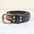 Vintage ZINJ Black Leather Aztec Beaded Belt - Fits 38-43" Waists