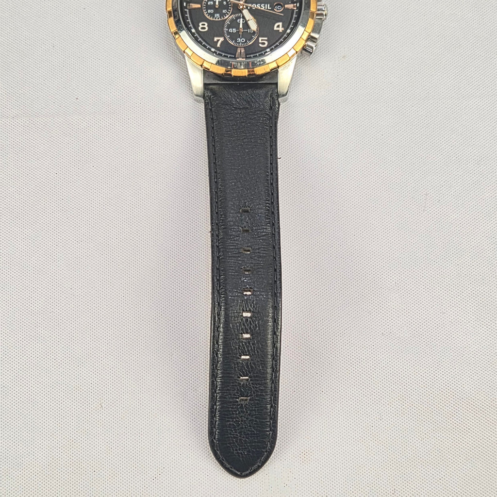 Fossil Dean FS4545 Mens Watch Chronograph Black Dial Leather Band New Battery