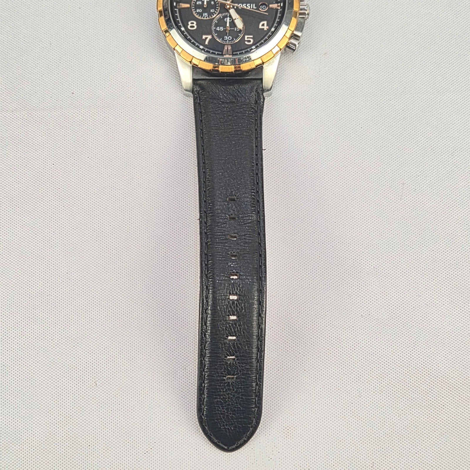 Fossil Dean FS4545 Mens Watch Chronograph Black Dial Leather Band New Battery
