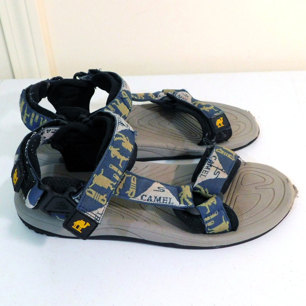 Camel Crown Mens Sandals Size 8 Blue Patterned Hook and Loop Strappy