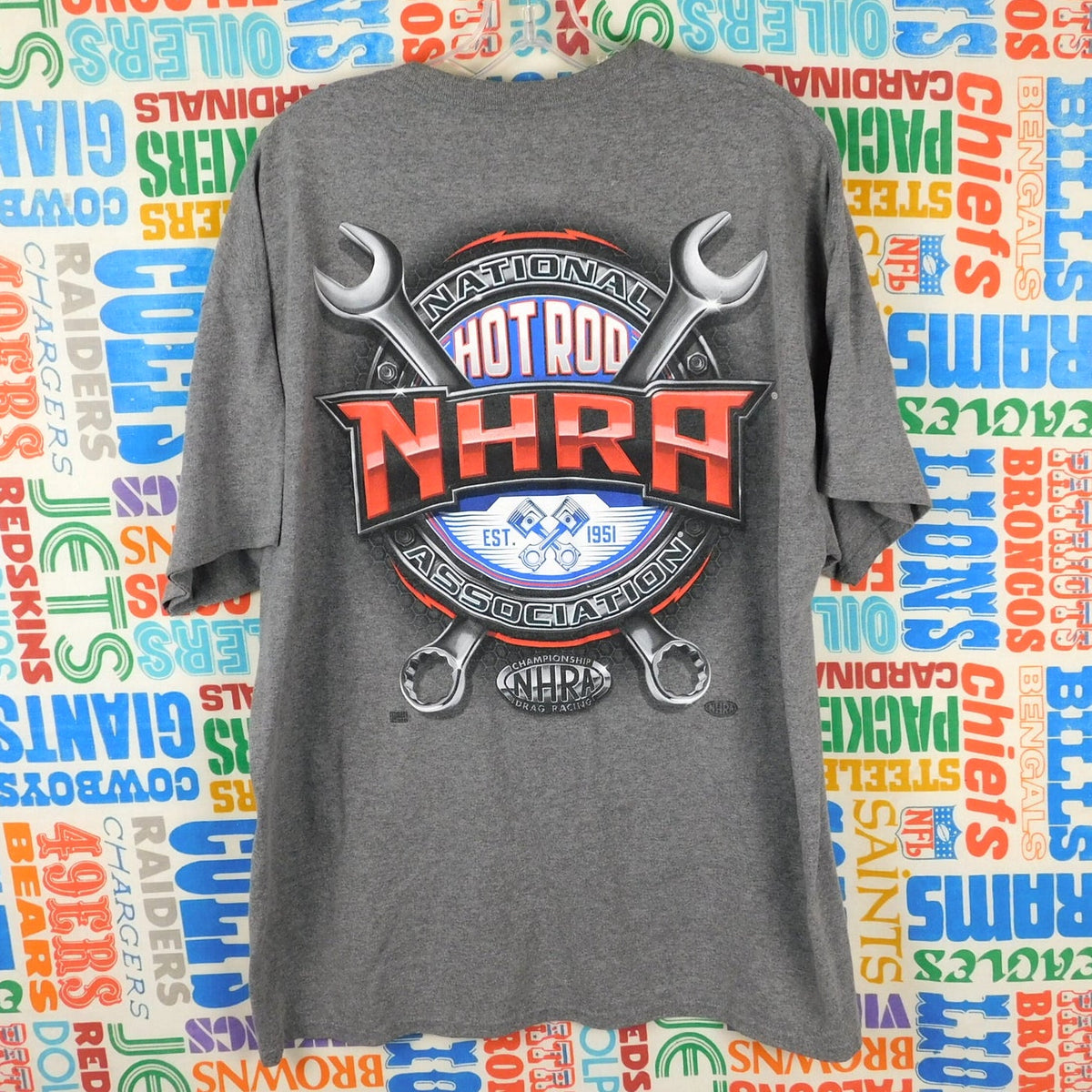 NHRA National Hot Rod Association T Shirt Mens XL Gray Drag Racing Wrenches