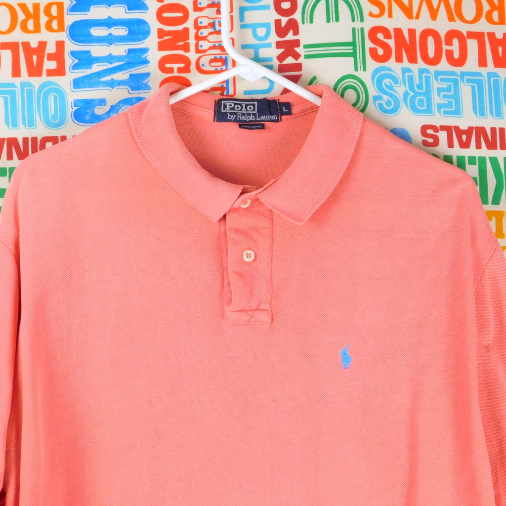 Polo By Ralph Lauren Polo Shirt Size L Salmon Pink Blue Pony Vintage 90s
