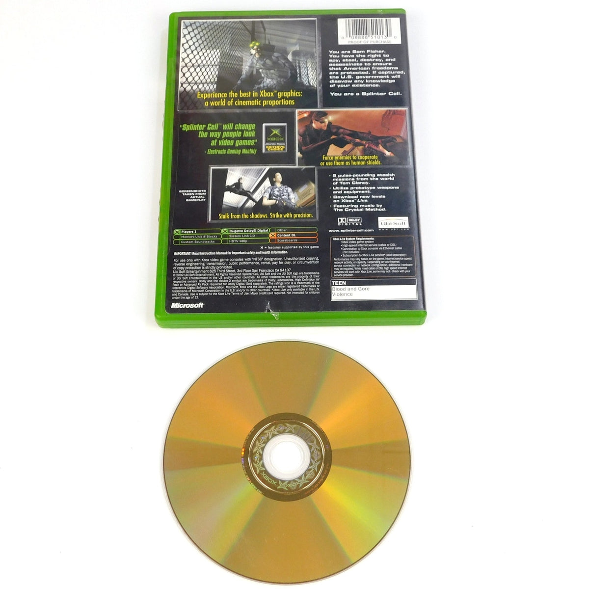 Tom Clancy's Splinter Cell Original Xbox 2002 No Manual Tested Working Ubisoft