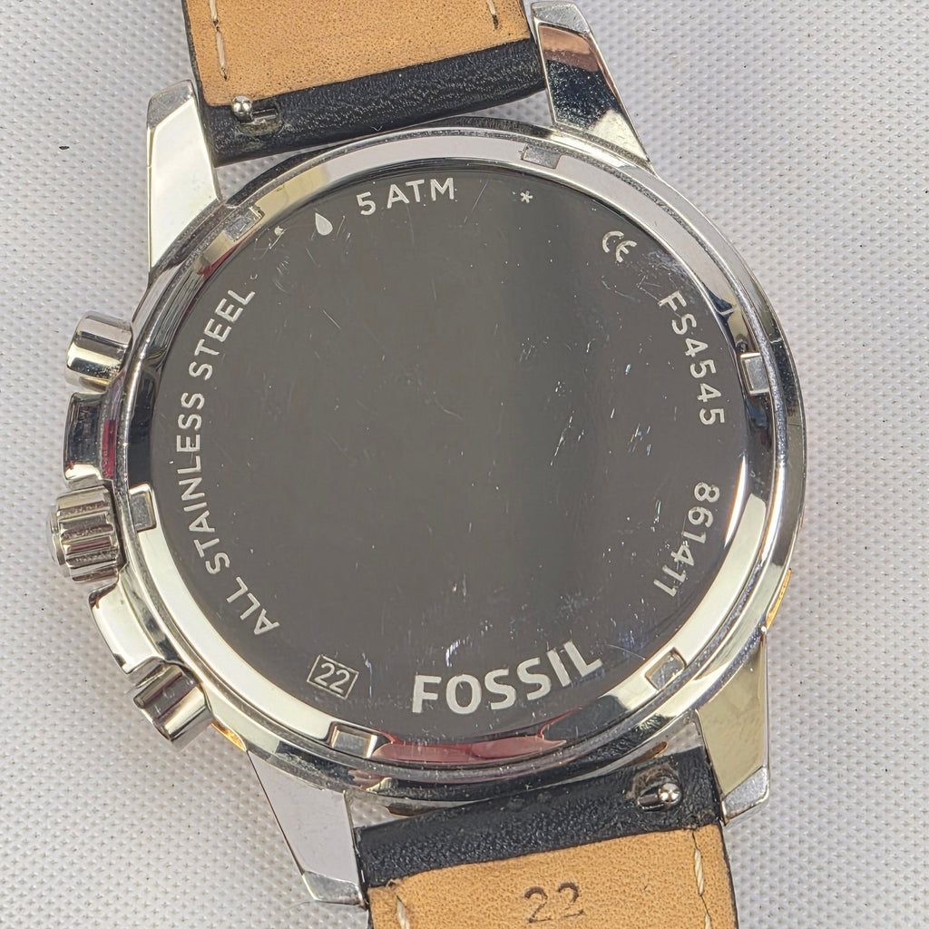 Fossil Dean FS4545 Mens Watch Chronograph Black Dial Leather Band New Battery