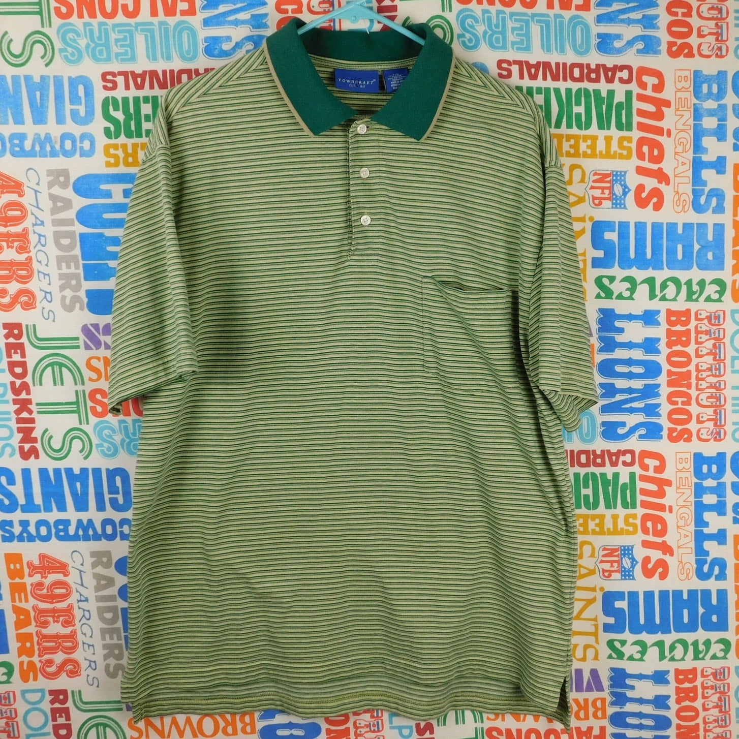 Towncraft Polo Shirt - Green/Striped - Size L