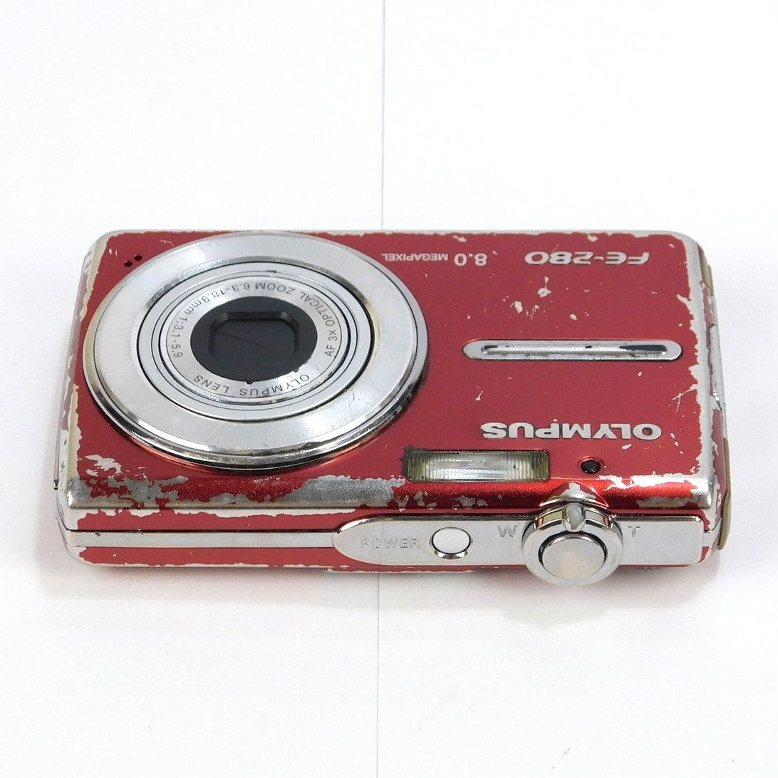 Olympus FE-280 Red 8MP CCD Digital Camera 1GB xD 2 Batteries Charger Tested
