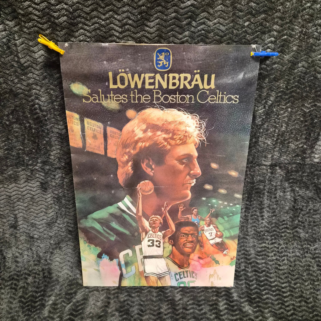 1983 Lowenbrau Salutes Boston Celtics Larry Bird Poster 20x30 Vintage Beer Ad