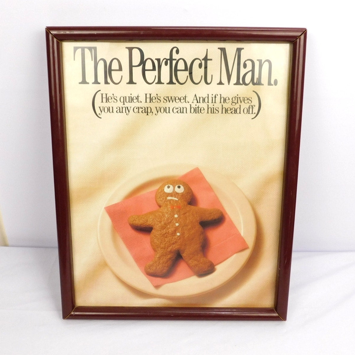 Vintage 1989 The Perfect Man Gingerbread Cookie Framed Wall Art 15x12 Scandecor