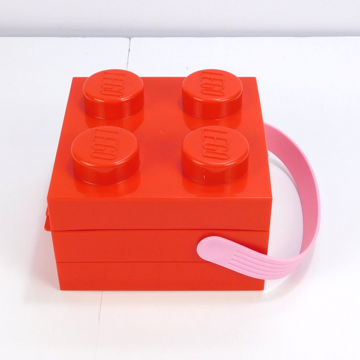 LEGO Room Copenhagen 4024 Red Brick Lunch Box Pink Handle Storage Container
