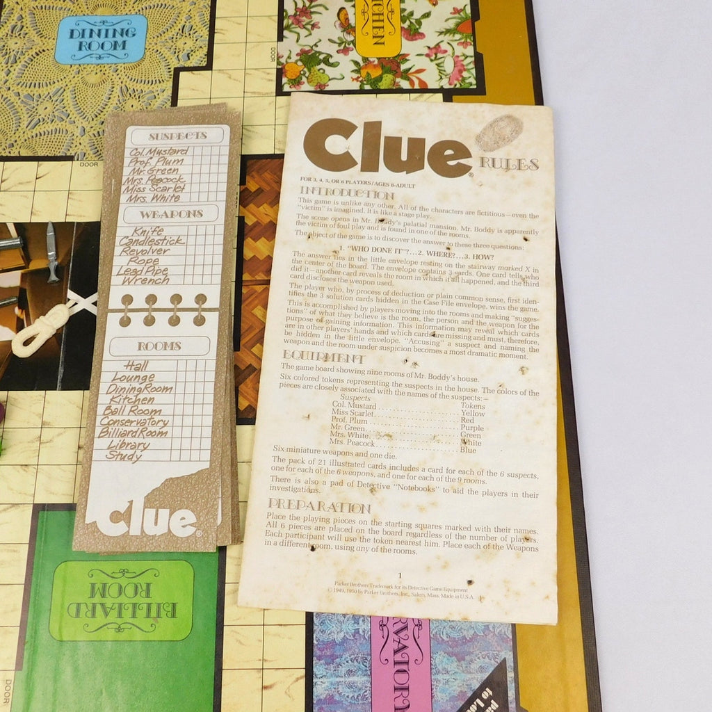 Vintage Clue Board Game 1972 Parker Brothers Complete In Box Detective Mystery
