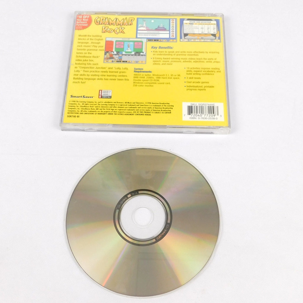 School House Rock Grammar Rock PC CD ROM Tested Smart Saver 1998 Jewel Case