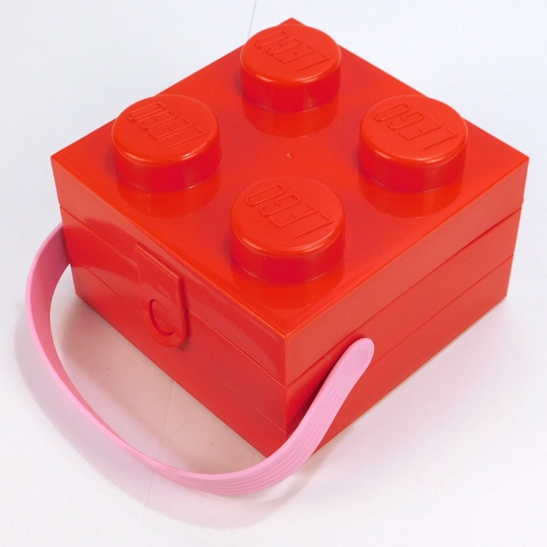 LEGO Room Copenhagen 4024 Red Brick Lunch Box Pink Handle Storage Container