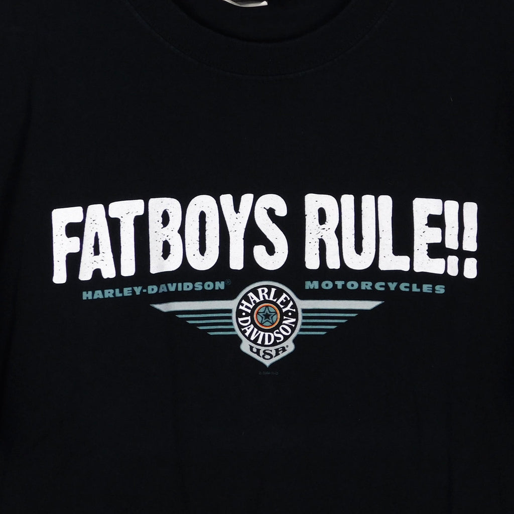 Y2K Harley Davidson New Zealand Fat Boys Rule T Shirt - Size L