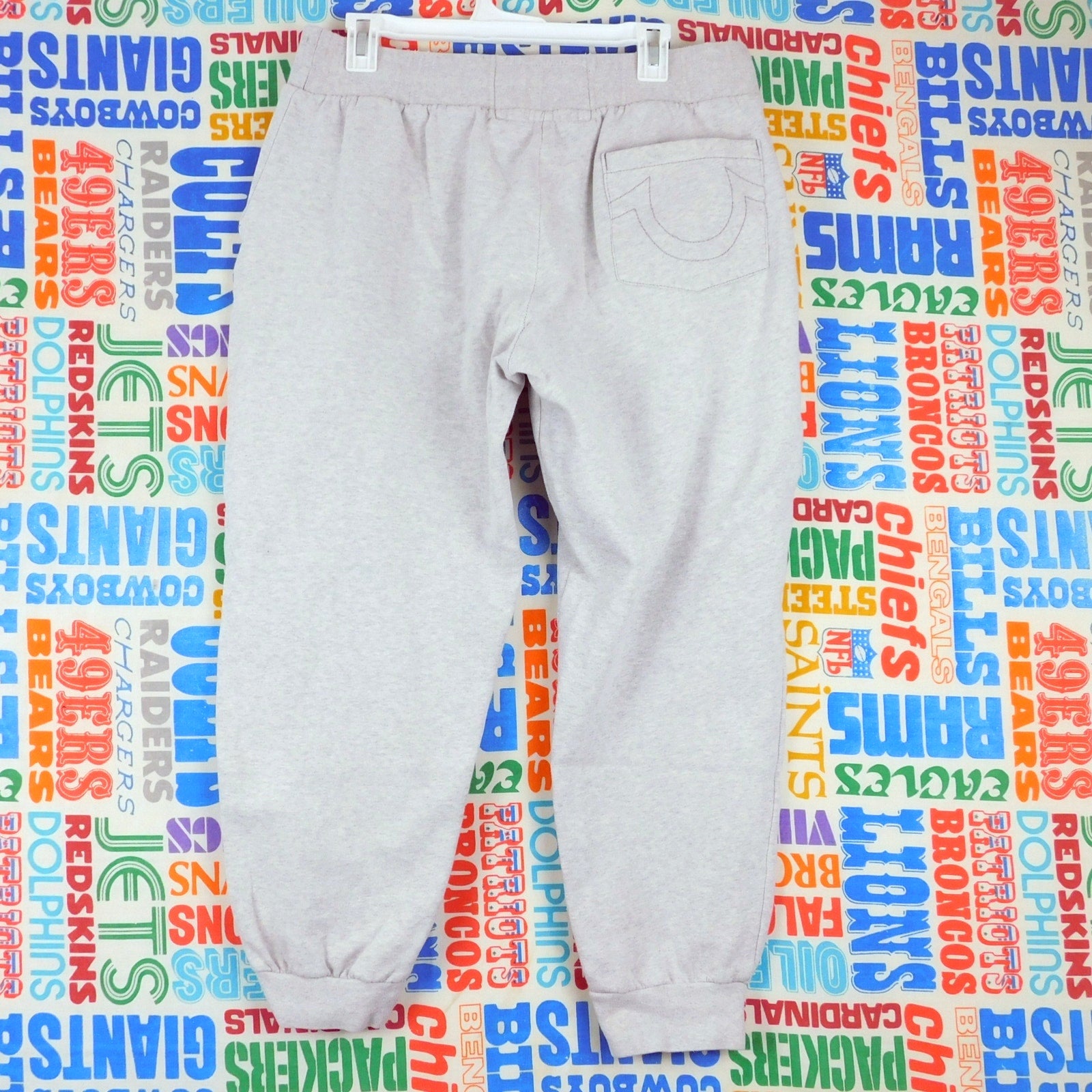 True Religion Sweatpants Size M Joggers Gray Drawstring Navy Blue Horseshoe Logo