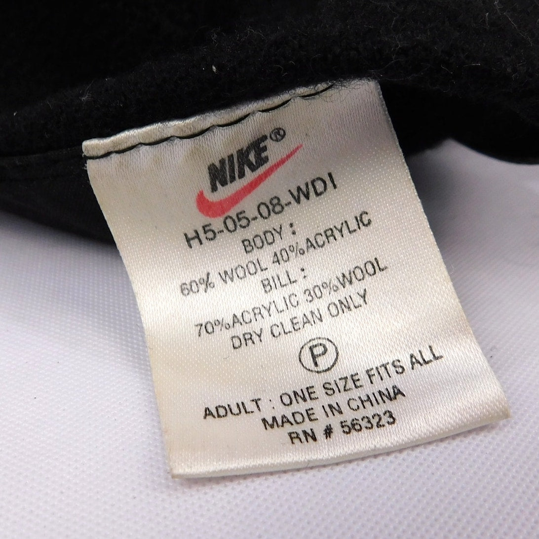90s/Y2K Nike Black Tonal Swoosh Wool Strapback Hat - Adjustable