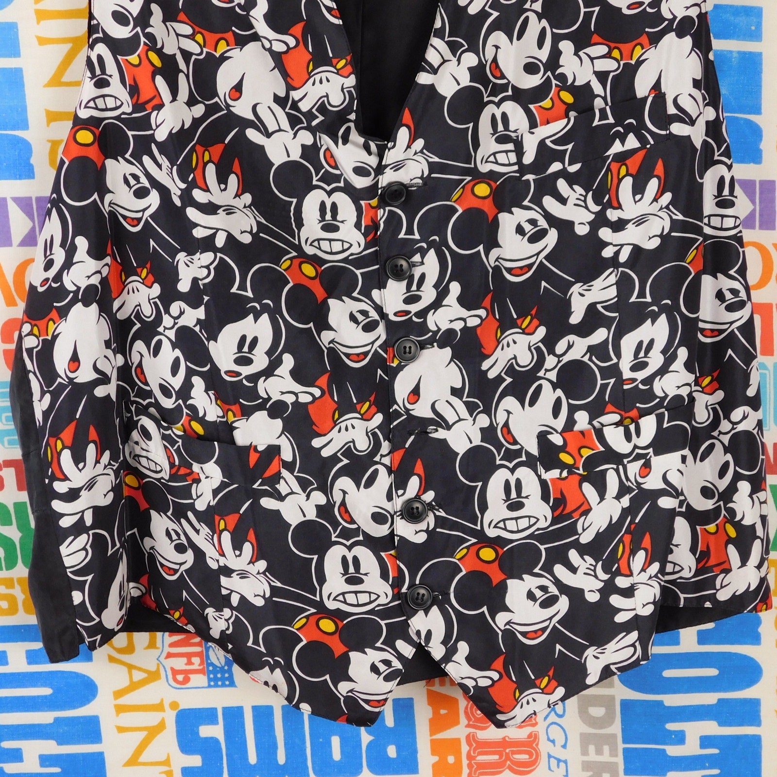 90s Disney Mickey Inc All Over Print Silk Vest - Size L